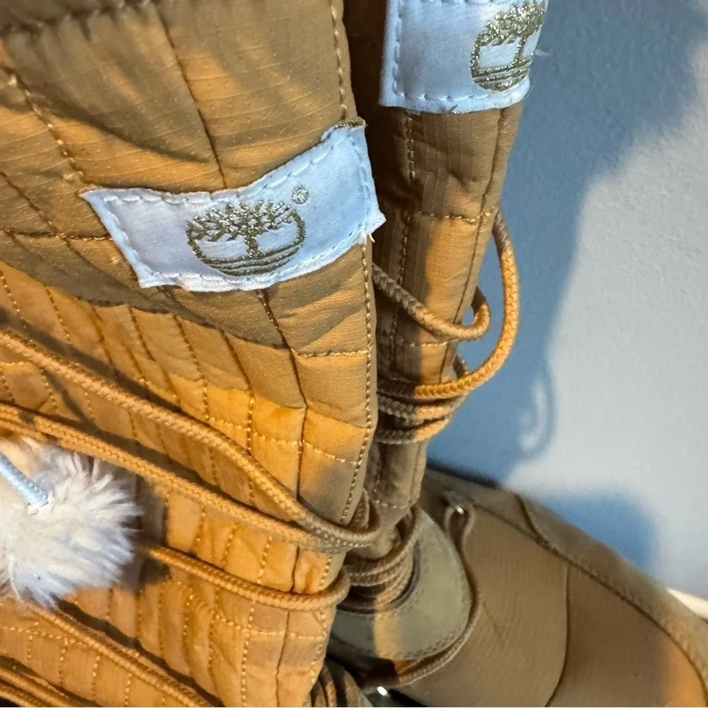 Timberland 650 Tan Quilted Winter Boots with Faux Fur Trim
